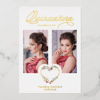 Spanisch Quinceñera Romantisches Rotes Pink Shades Folieneinladung