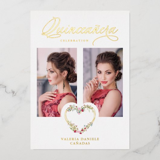 Spanisch Quinceñera Romantisches Rotes Pink Shades Folieneinladung (Vorderseite)