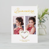 Spanisch Quinceñera Romantisches Rotes Pink Shades Folieneinladung (Stehend vorne)