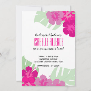 SPANISCH QUinceñera TROPICAL LUAU Pink floral Einladung