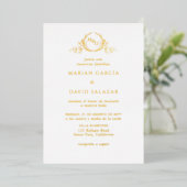 Spanisch Real Gold Foil Monogram Wedding Folieneinladung (Stehend vorne)