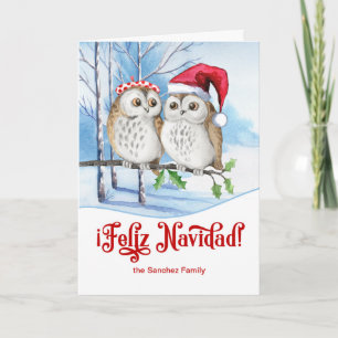 Spanisch Red Christmas Feliz Navidad Winter Owls Feiertagskarte