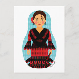 Spanisch Red Dress Matryoshka Postcard Postkarte