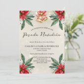Spanisch Red Poinsettias Posada Navideña Weihnacht Einladung (Stehend Vorderseite)
