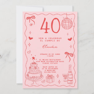 Spanisch Retro Verschroben Rot Pink 40. Geburtstag Einladung
