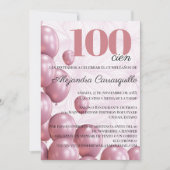 Spanisch Rosa Blush Floral Balloons 100. Geburtsta Einladung (Vorderseite)