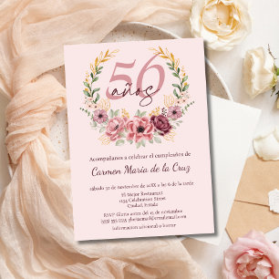 Spanisch Rosa Elegante Blumenparty zum 56. Geburts Einladung