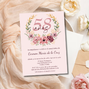 Spanisch Rosa Elegante Blumenparty zum 58. Geburts Einladung