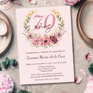 Spanisch Rosa Elegante Blumenparty zum 70. Geburts Einladung