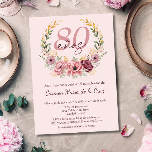 Spanisch Rosa Elegante Blumenparty zum 80. Geburts Einladung
