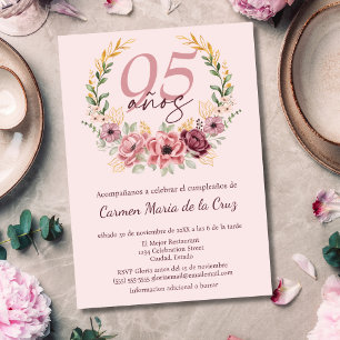 Spanisch Rosa Elegante Blumenparty zum 95. Geburts Einladung