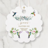 Spanisch Rosa Hibiskus Blume Eukalyptus Bautizo Geschenkanhänger (Rückseite)