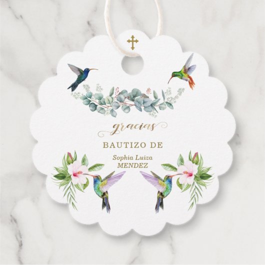 Spanisch Rosa Hibiskus Blume Eukalyptus Bautizo Geschenkanhänger (Rückseite)