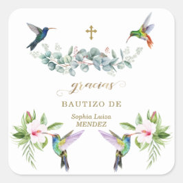 Spanisch Rosa Hibiskus Blume Eukalyptus Bautizo Quadratischer Aufkleber