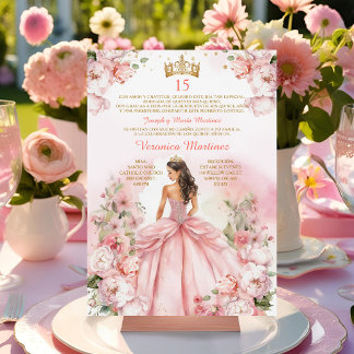Spanisch Rosa Prinzessin Gold 15 Años Geburtstag Einladung