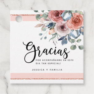 Spanisch, Rosa, Rose Gold, Blau, Blüten Geschenkanhänger