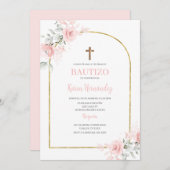 Spanisch Rosa Taufe Einladung (Vorne/Hinten)