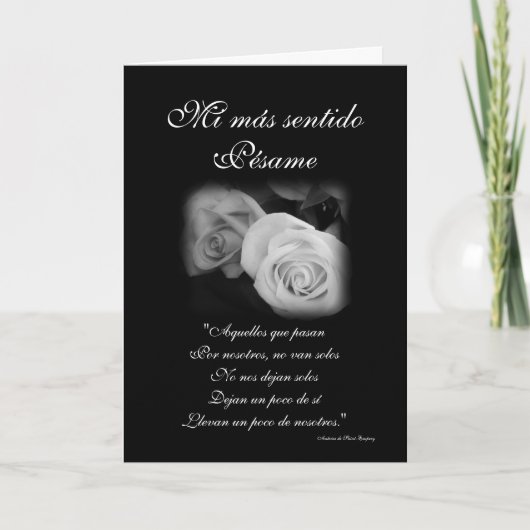 Spanisch: rosa y poema de Pesame B&W Beileid card Karte (Vorderseite)