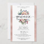 Spanisch, Rose Gold Pastel, Floral Quinceañera Inv Einladung (Vorderseite)