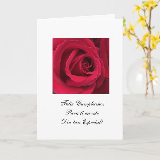 Spanisch: Rote Rose Cumpleanos/Geburtstag Karte (Gelbe Blume)