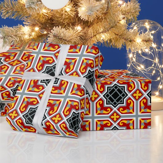 Spanisch - rote und gelbe achteckige Muster Geschenkpapier (Feiertage)