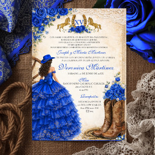 Spanisch Royal Blau Floral 15 Jahre Charra Western Einladung