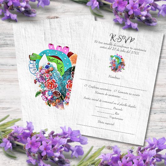 Spanisch, Rustikales Herz - Mexikanische Hochzeit RSVP Karte