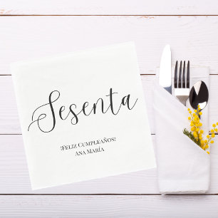 Spanisch Schwarz/Weiß Minimalistisch 60. Geburtsta Serviette