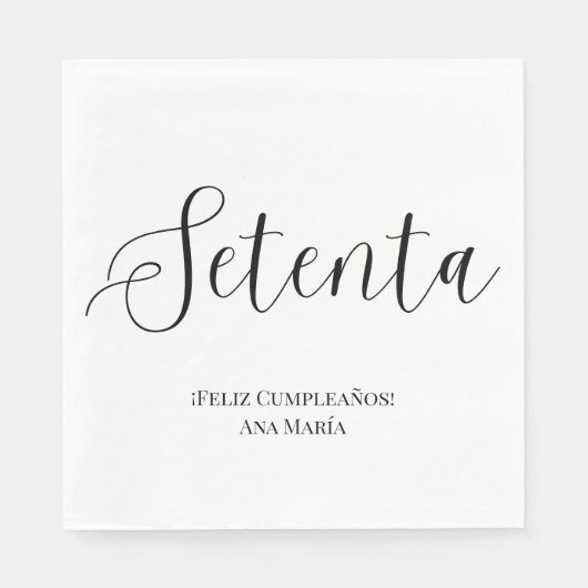 Spanisch Schwarz/Weiß Minimalistisch 70. Geburtsta Serviette (Vorderseite)