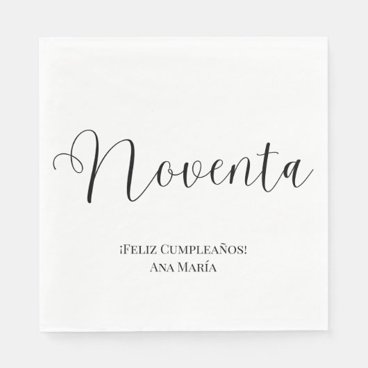 Spanisch Schwarz/Weiß Minimalistisch 90. Geburtsta Serviette (Vorderseite)