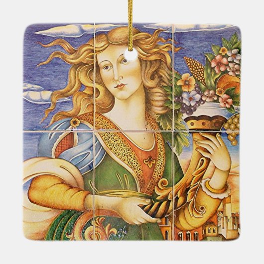 Spanisch-Spanische Frau Cornucopia Mosaik Keramikornament (Rückseite)