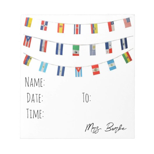 Spanisch sprechende Länder Hall Pass Notizblock (Vorderseite)