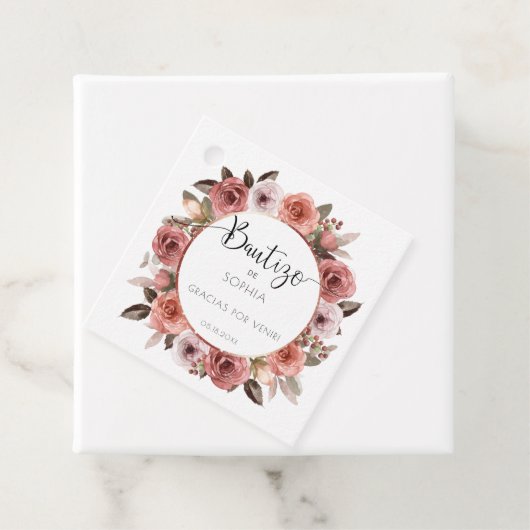 Spanisch, Taufe für Mädchen, Rose Gold, Blüte Geschenkanhänger (Beispiel)