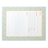 Spanisch Tiles Blau und Gelb Mittelmeer Rezept Notizblock (Vorderseite)