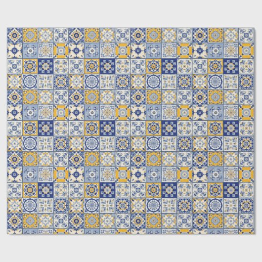 Spanisch Tiles Yellow Blue Geschenkpapier (Flach)