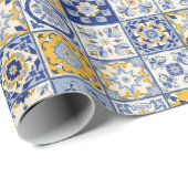 Spanisch Tiles Yellow Blue Geschenkpapier (Rolleneckpunkt)