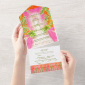 Spanisch, tropisch-rosa Korallenhochzeit All In One Einladung (Abreißen)