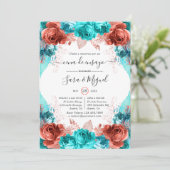 Spanisch Türkis & Cornfloral Probe Abendessen Einladung (Stehend Vorderseite)