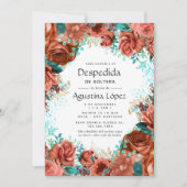 Spanisch Türkis und Coral Floral Bachelorette Einladung (Vorderseite)