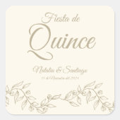 Spanisch Twins Fiesta de Quince Champagne Botanisc Quadratischer Aufkleber (Vorderseite)