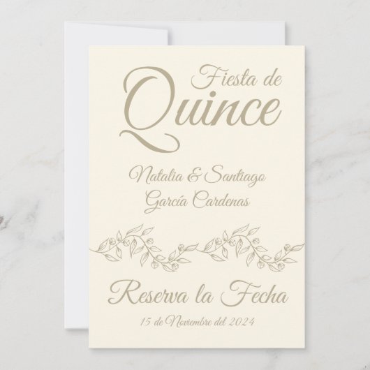 Spanisch Twins Fiesta de Quince Champagne Botanisc Save The Date (Vorderseite)