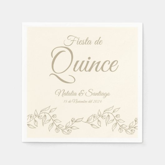 Spanisch Twins Fiesta de Quince Champagne Botanisc Serviette (Vorderseite)