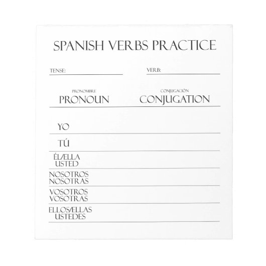Spanisch | Verbs Conjugation Practice Notizblock (Vorderseite)