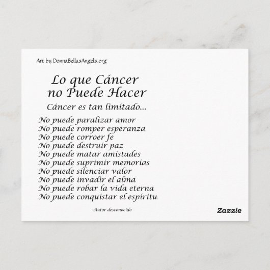 Spanisch Was Krebs nicht tun kann Angel Postkarten (Rückseite)