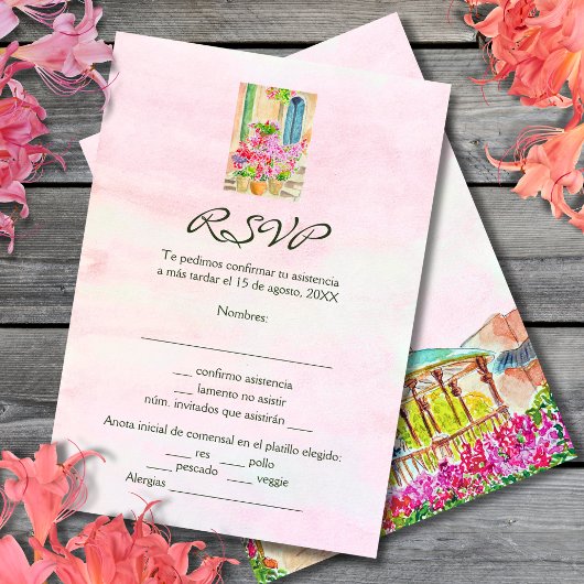 Spanisch, Wasserfarbenfloralstadt Mexiko RSVP Karte