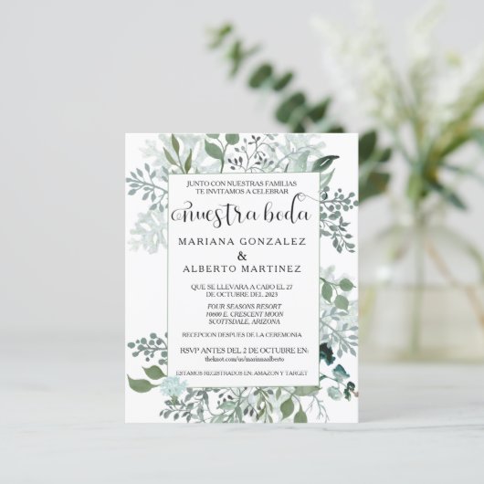 Spanisch Wedding Greenery Nuestra Boda UAWG Budget (Stehend Vorderseite)