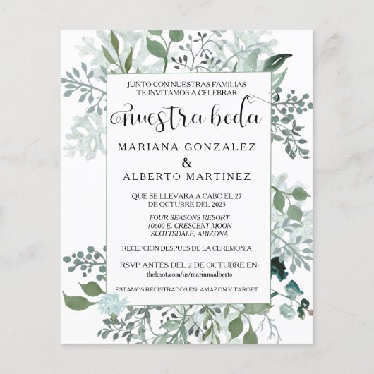 Spanisch Wedding Greenery Nuestra Boda UAWG Budget (Vorderseite)