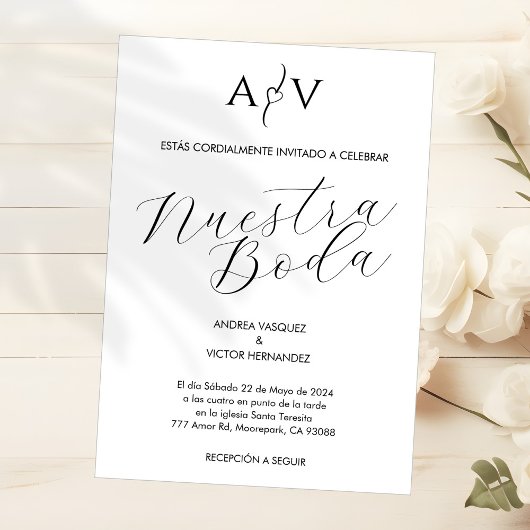 Spanisch Wedding Nuestra Boda Monogram Minimalisti Einladung