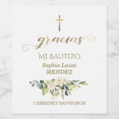 Spanisch Weiße Blume Gracias Calligraphy Bautizo Weinetikett (Einzelnes Label)