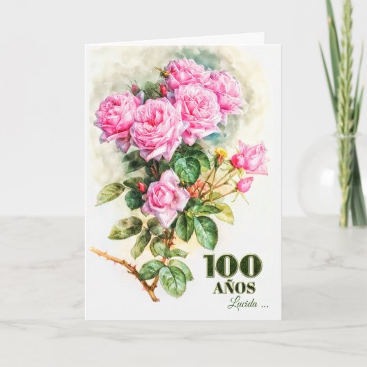 Spanische 100. Geburtstag Vintage Rose Garten Name Karte (Vorderseite)